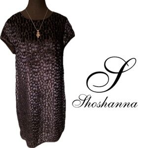 Shoshanna Black with Blue & Metallic Velvet Print, Lined Sheath Dress - sz 4 EUC